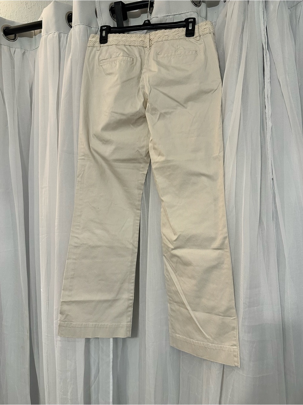 Old Navy women’s casual Pants Cream with a brown  pin stripe and lace waist